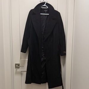 le chateau Black Long Double-Breasted Trench Coat